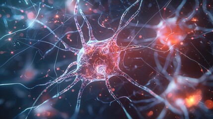 A vibrant illustration of interconnected neurons, showcasing their intricate structures and glowing synapses, representing brain activity and communication.