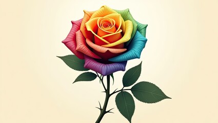 A vibrant rainbow rose with petals in a spectrum of colors, a symbol of beauty and diversity.