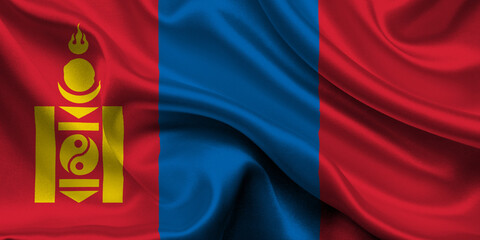 Fototapeta premium High detailed flag of Mongolia. National Mongolia flag. Asia. 3D illustration.