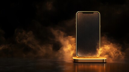 Golden Smartphone Mockup in Dark Smoky Background