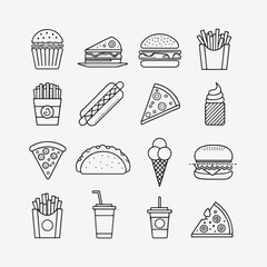 Fast Food Line Icon Set - Modern and Minimalist Vector Designs