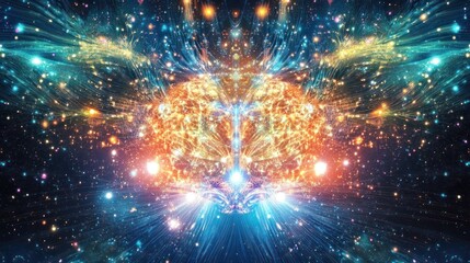 Naklejka premium Abstract cosmic brain, energy, light, and galaxy.