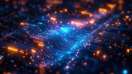 Obraz premium Abstract Digital Circuitry: Glowing Network of Data Streams