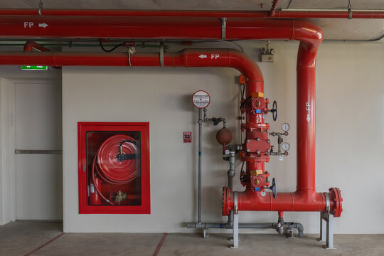 Room Fire suppression system installation with a alarm check valve. Fire suppression system and fire equipment Room.