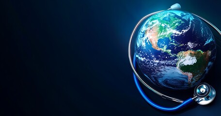 Earth with Stethoscope Global Healthcare and Environmental Care Concept