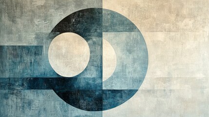 Abstract Geometric Painting Blue Beige Circles