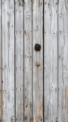 Naklejka premium Weathered grey wooden door with old iron hardware.
