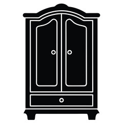 Simple Black and White Illustration of a Double Door Wardrobe