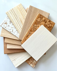 Layered stack of natural material samples showcasing various textures and colors