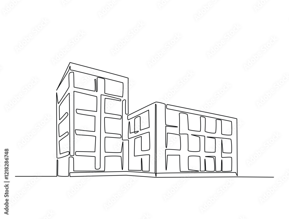 Wall mural continuous line art drawing of architecture building design. modern building architecture single lin