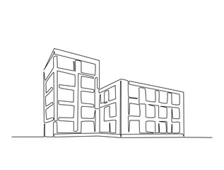 Continuous line art drawing of architecture building design. Modern building architecture single line art drawing vector illustration. Editable stroke.