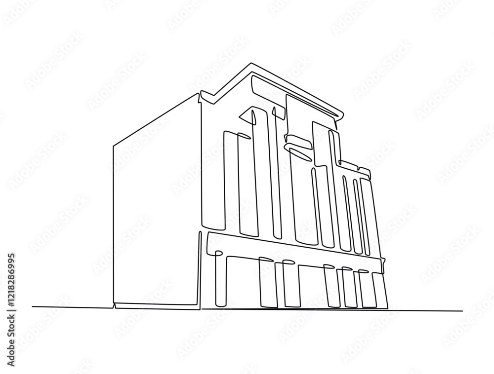 Wall mural Continuous line art drawing of architecture building design. Modern building architecture single line art drawing vector illustration. Editable stroke.