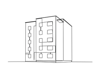 Continuous line art drawing of architecture building design. Modern building architecture single line art drawing vector illustration. Editable stroke.