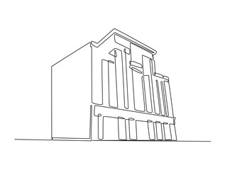 Continuous line art drawing of architecture building design. Modern building architecture single line art drawing vector illustration. Editable stroke.