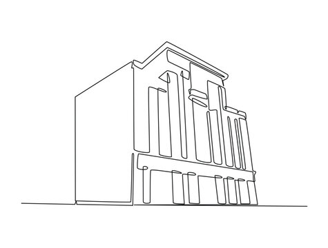 recommend clip art: Continuous line art drawing of architecture building design. Modern building architecture single line art drawing vector illustration. Editable stroke.