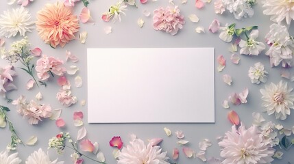 Fototapeta premium Floral Frame with Blank Card Mockup - Flatlay Photography