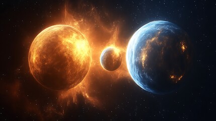 Fiery Planet Collides With Icy Celestial Body In Space