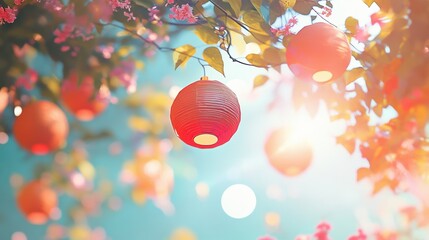 Red Lanterns & Pink Blossoms Spring - Pastel color palettes