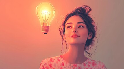 A man with a lit light bulb above his head symbolizing inspiration, designed in a vintage book-inspired art style