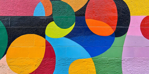 Vibrant abstract mural with colorful shapes