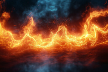 Fototapeta premium Fiery Flames in Motion with Sparks and Smoke on a Black Background, High-Resolution Close-Up Fire Texture Perfect for Dynamic Wallpapers and Visuals