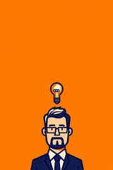Man holding a burning light bulb symbolizing creativity and innovation, perfect for business concepts in a classic storybook style