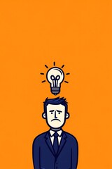 Man holding a burning light bulb symbolizing creativity and innovation, perfect for business concepts in a classic storybook style