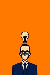 Man holding a burning light bulb symbolizing creativity and innovation, perfect for business concepts in a classic storybook style
