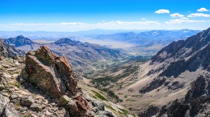 Fototapeta premium Majestic Mountain Panorama: A Breathtaking View of the Rugged Peaks and Valleys