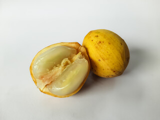 Fresh Duku Fruit with Open Half on White Background