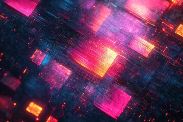 Static noise intertwining with vibrant geometric shapes, creating a chaotic and mesmerizing display of digital interference