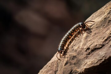 Millipede Crawling on Rock Wildlife Macro Photography