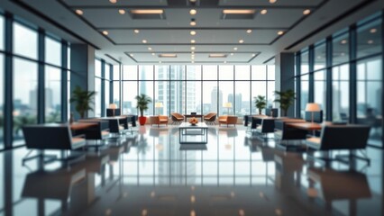Modern Office Lobby with City View