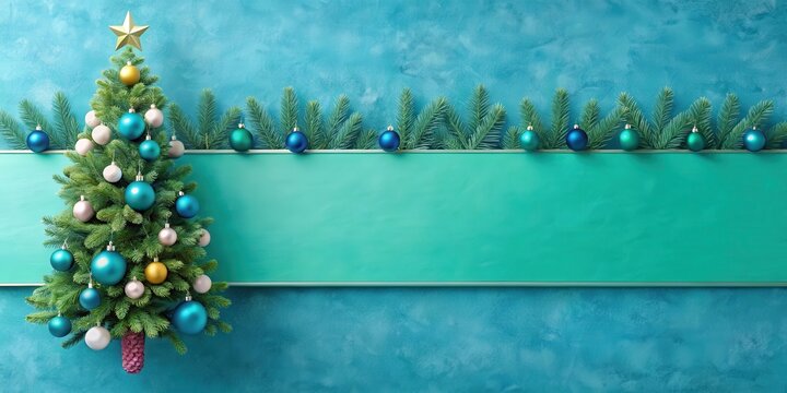 Banni?re d?cor de No?l bleu avec sapin, blue and green