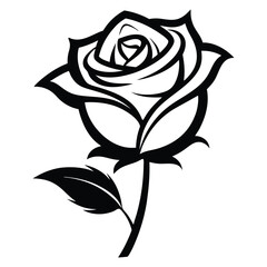 Black and White Rose Vector Illustration, Rose flower silhouette vector, Beautiful rose, Silhouette rose on a white background