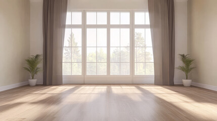 Obraz premium Bright and spacious room with large windows and natural light in a modern design