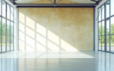 Fototapeta premium Bright modern interior with large windows and natural light streaming in