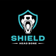 Shield Head Bone Animal Silhouette Logo Design Vector