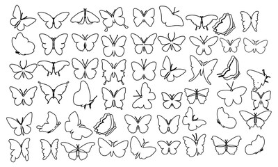 set a contour butterfly outline vector design 