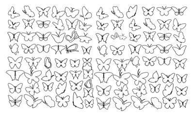 Linear flat butterfly outline pack