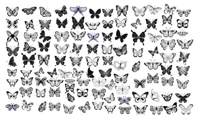 Black butterfly stickers Realistic flying monarch and moth butterfly silhouettes abstract animal flying insects icons Vector isolated set