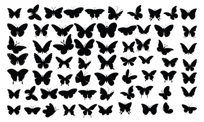 Butterflies silhouettes. Vector spring butterfly silhouette collection isolated on white background