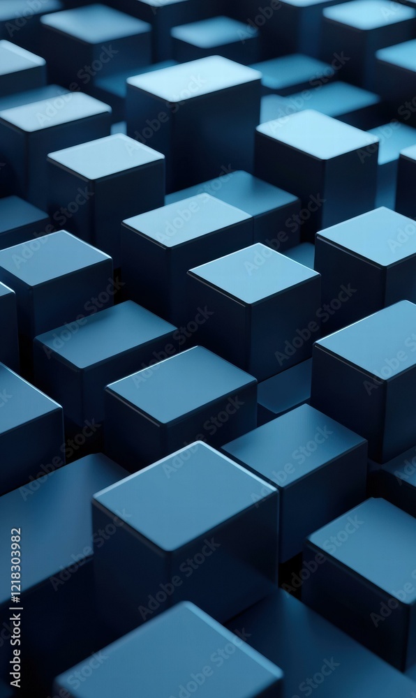 Poster Abstract blue cubes pattern. AI.