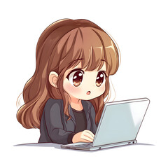 Cute Anime Girl Working on Laptop