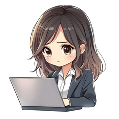 Anime Girl Working on Laptop