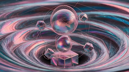 Abstract 3D Render Pink Geometric Shapes Swirling Background