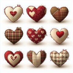 Fototapeta premium Colorful Fabric Hearts Collection with Various Patterns and Textures for Creative Projects and Crafts
