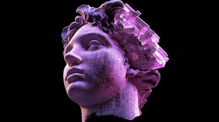 3D cyberpunk Apollo head with a distorted glitch texture, glowing AI core elements, gradient violet to black background --ar 16:9 --v 6.1 Job ID: 34afb93a-139c-4fd3-8ab0-b8d20ff93031
