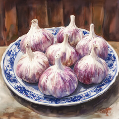 Bunch of garlic on a plate