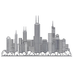 Fototapeta premium Chicago Skyline Night Sketch Urban Cityscape Architecture Illustration,